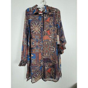 Haven + Blair Womens Paisley Button-Up Long Sleeve Shirt Dress XS Multicolor New